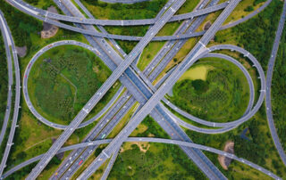 Aerial view of highway junctions.